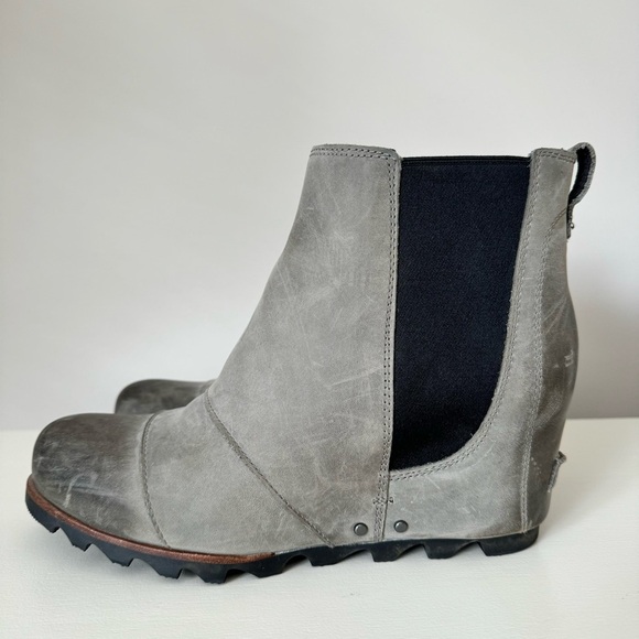 Sorel Lea Wedge Boots Dark Gray Pull-On Waterproof Leather Winter Shoe 11 - Picture 4 of 15